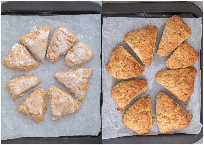 The scones before and after baking.